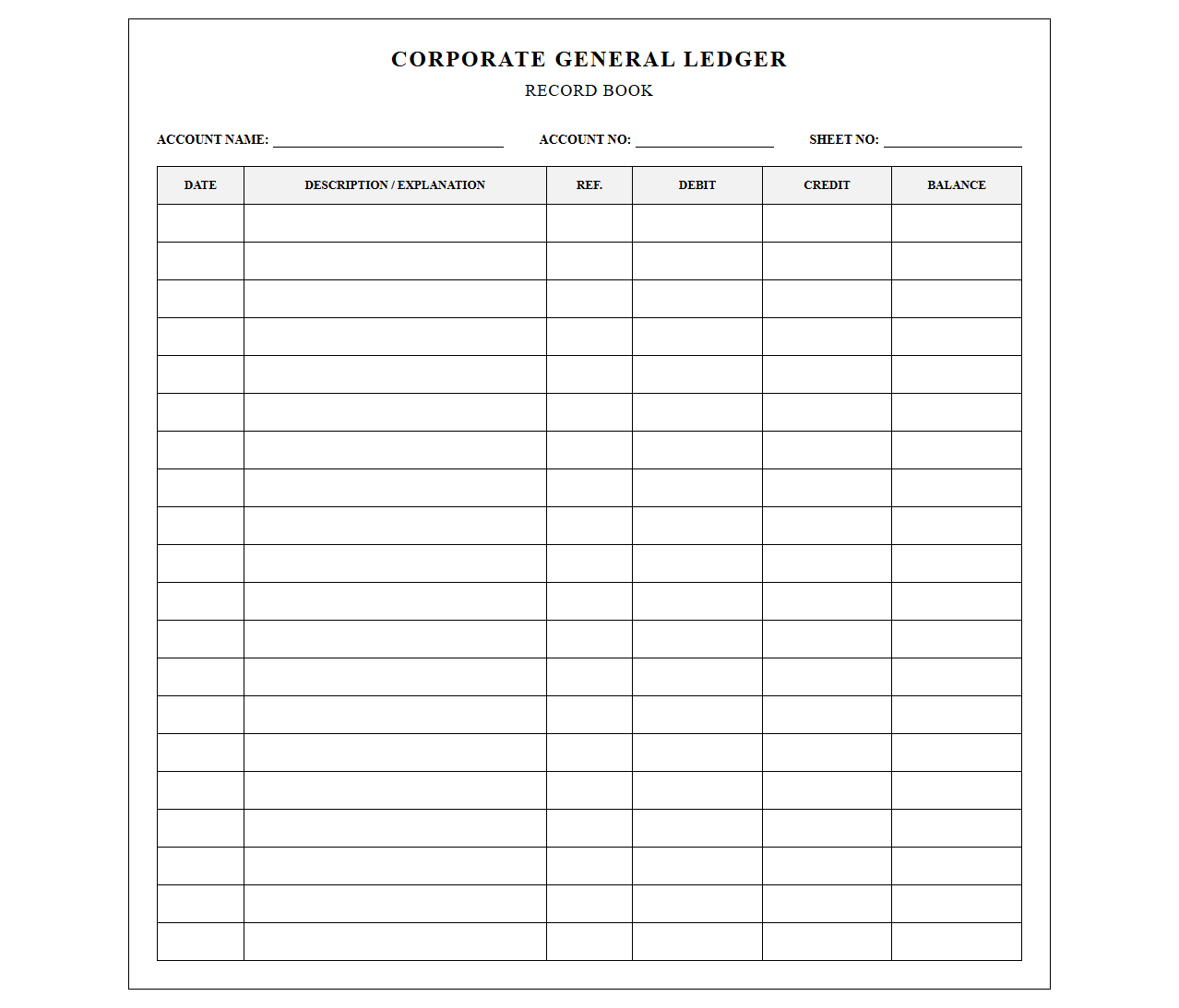 Corporate General Ledger Record Book