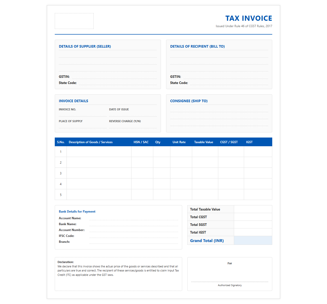 Corporate GST Invoice for Claiming ITC