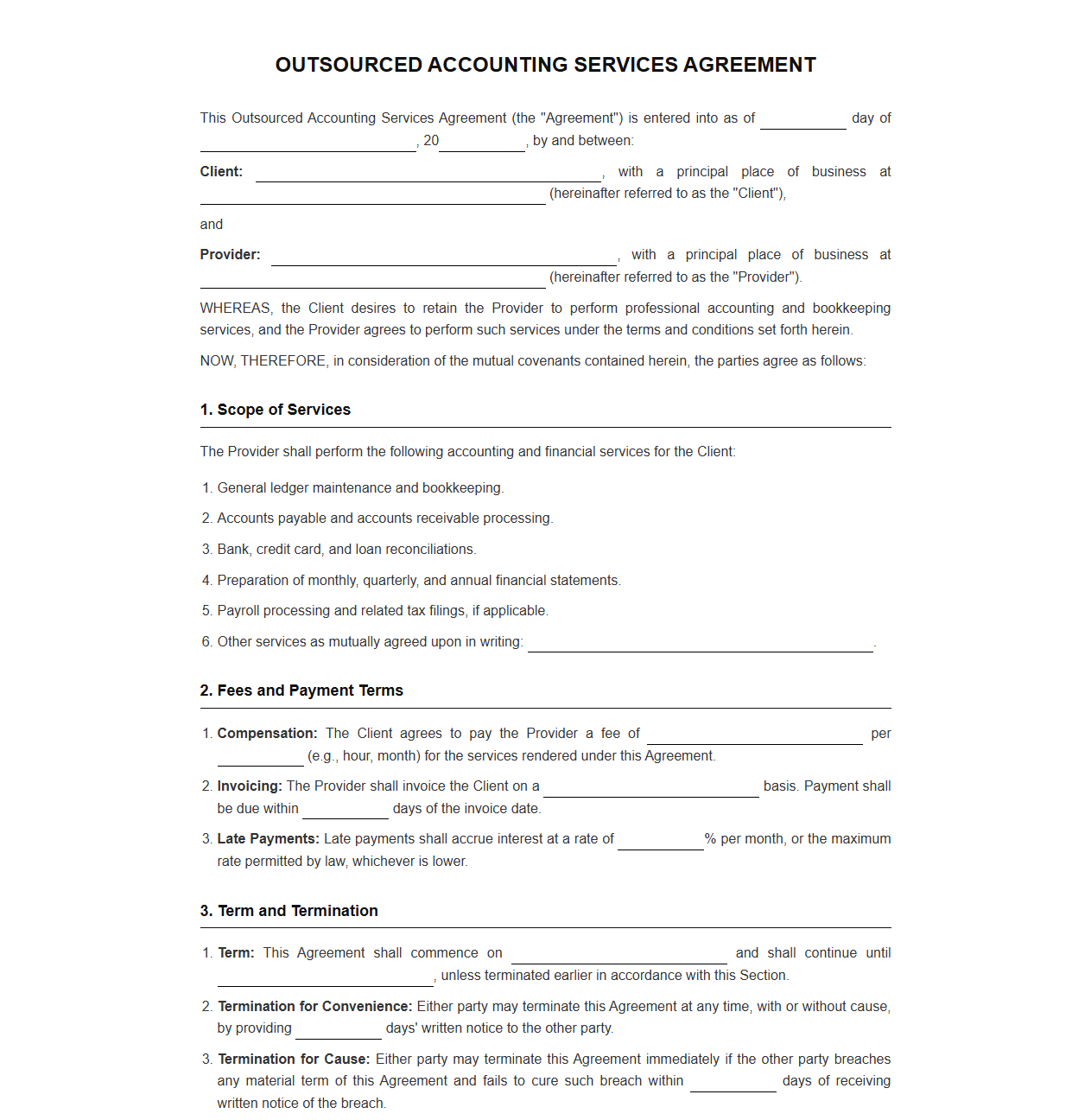 Corporate Outsourced Accounting Services Agreement