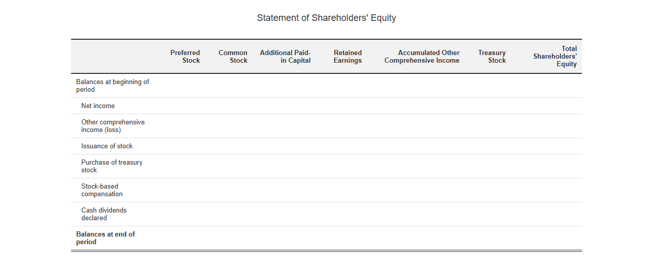 Corporate Shareholders Equity Statement Template