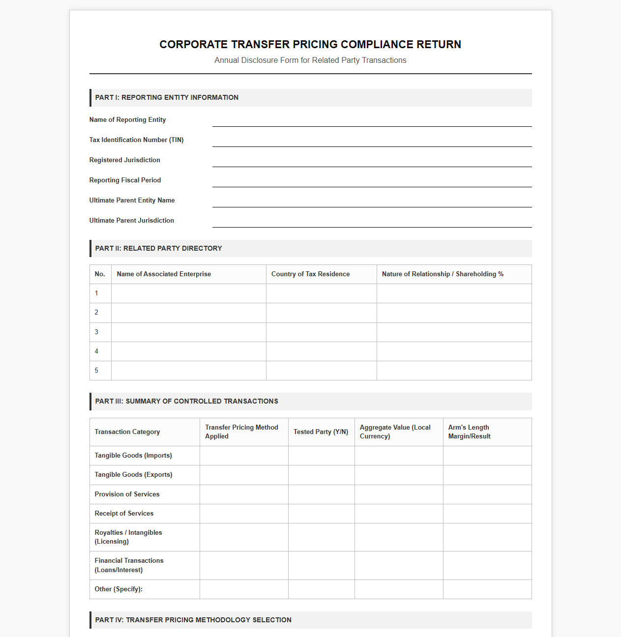 Corporate Transfer Pricing Compliance Return