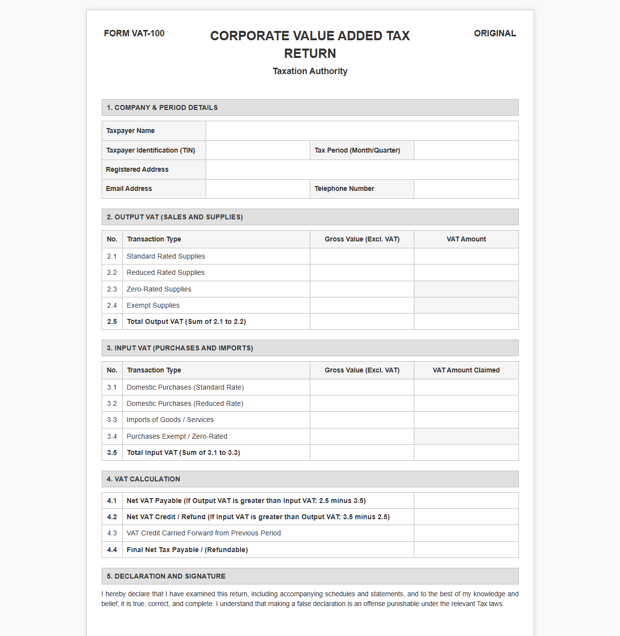Corporate VAT Declaration Form
