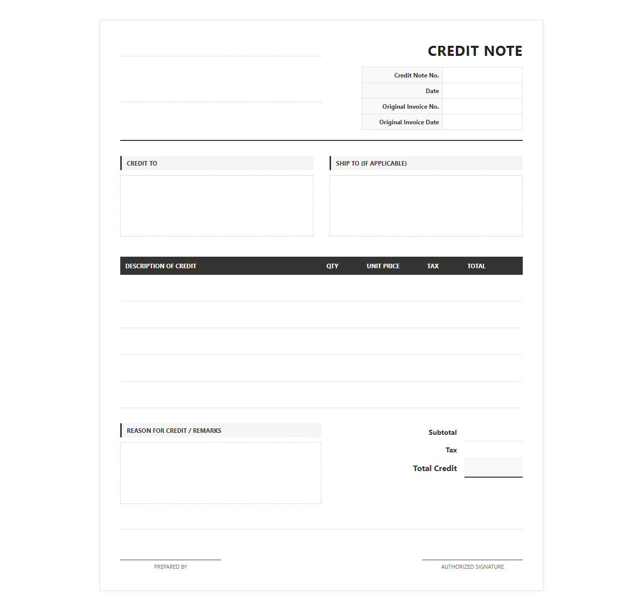 Credit Note Billing Template
