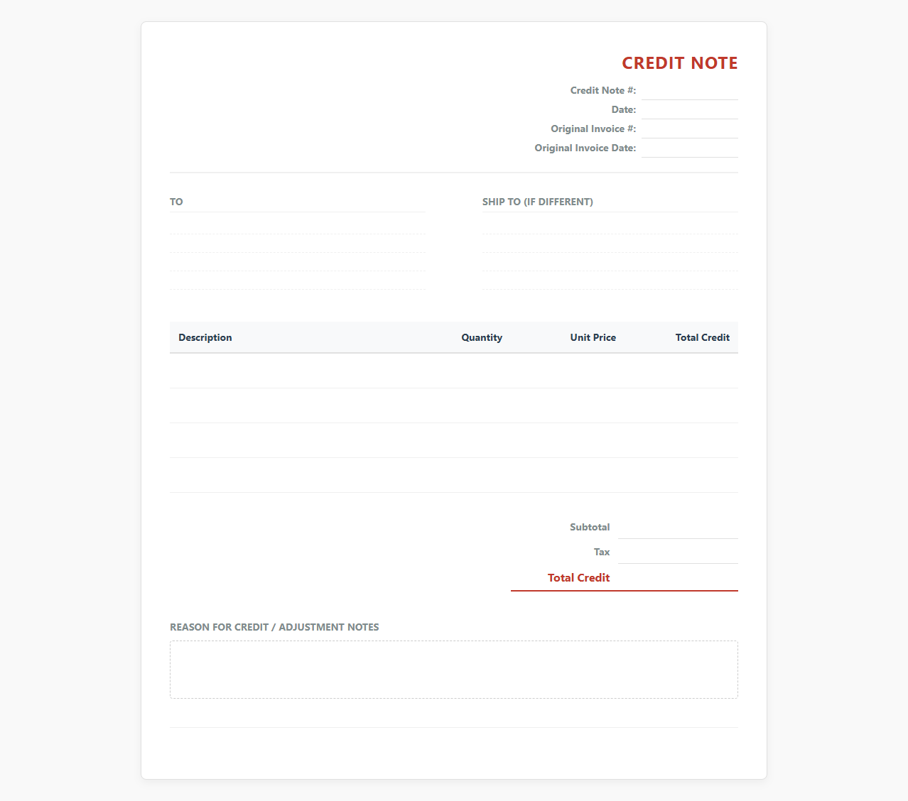 Credit Note Invoice Template