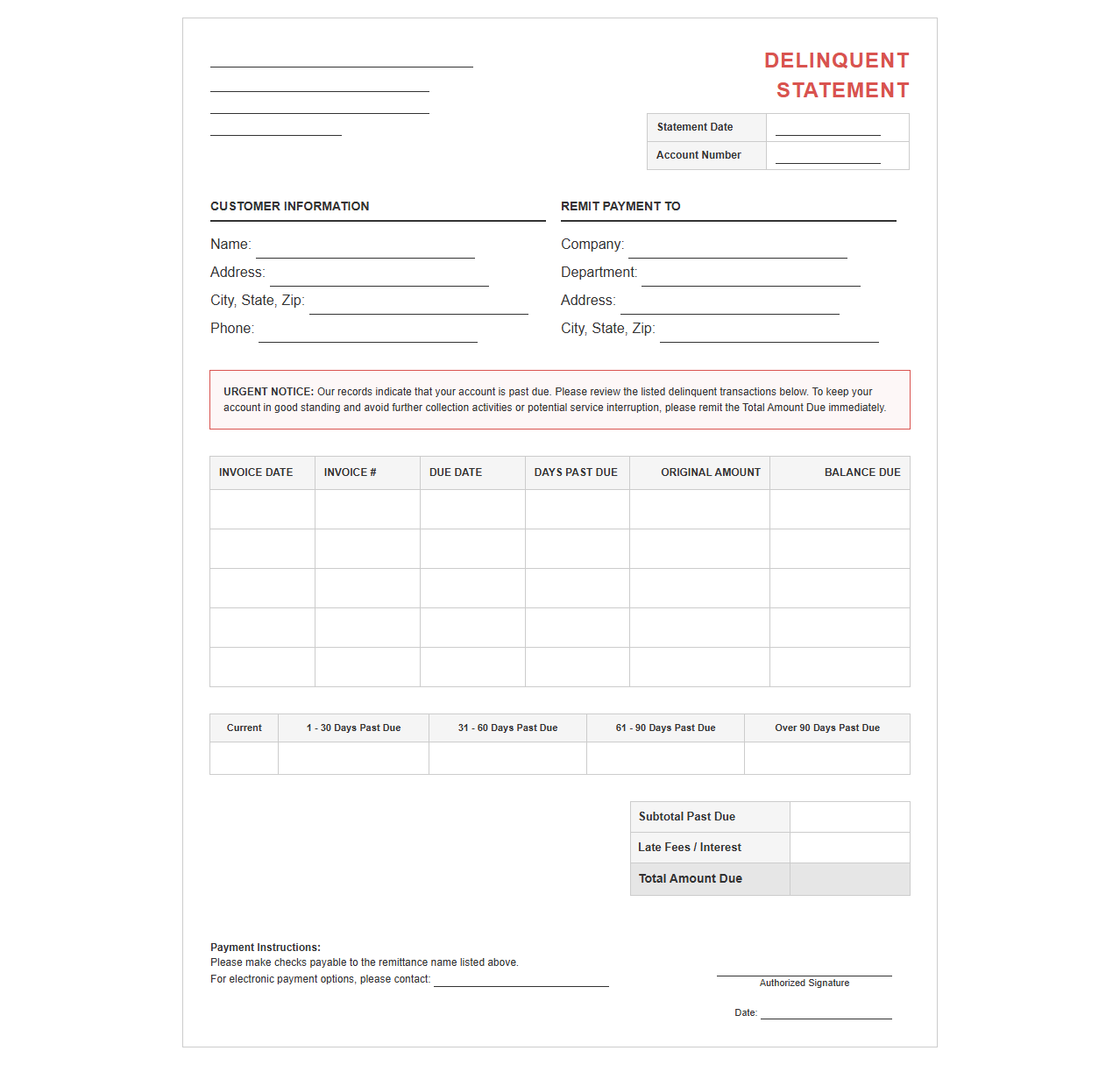 Delinquent Account Statement Form