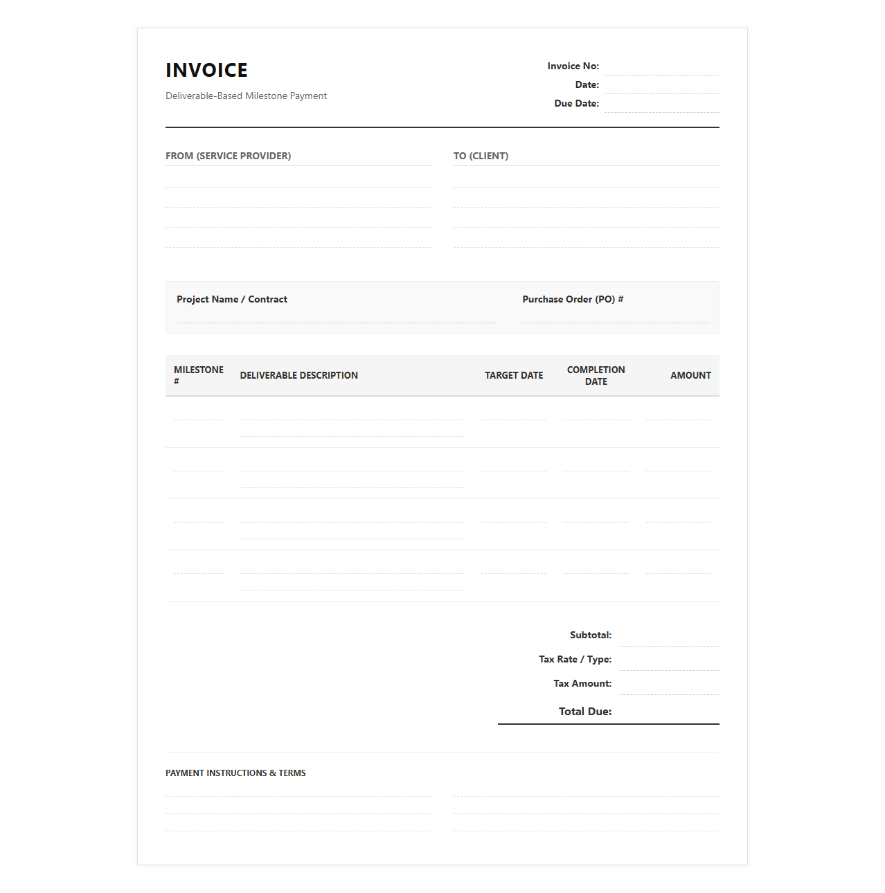 Deliverable-Based Milestone Payment Invoice