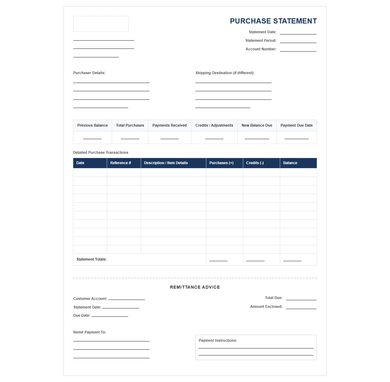 Detailed Purchase Account Statement Template