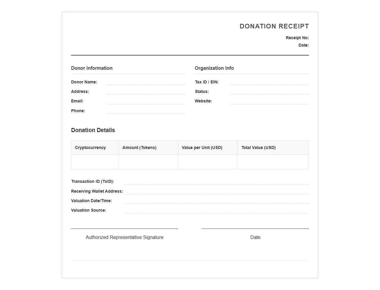 Digital Asset Donation Receipt Template