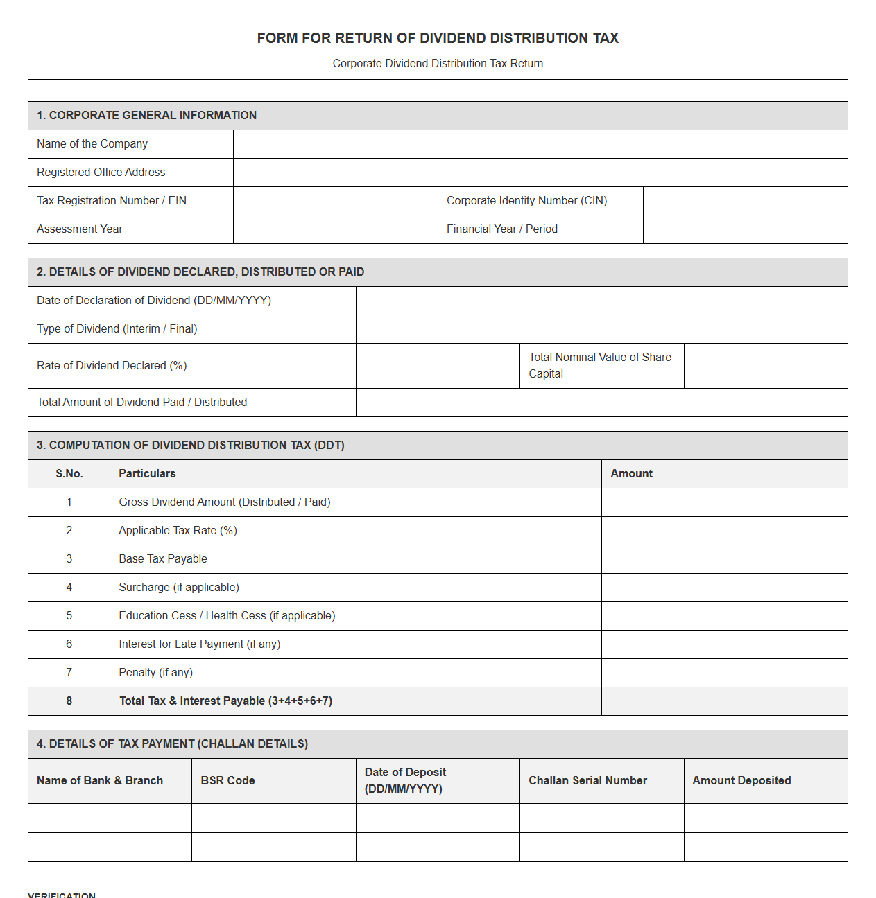 Dividend Distribution Tax Return Template