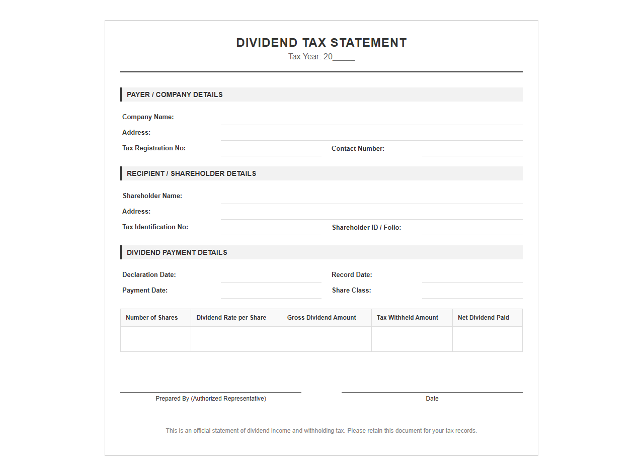 Dividend Tax Statement Template