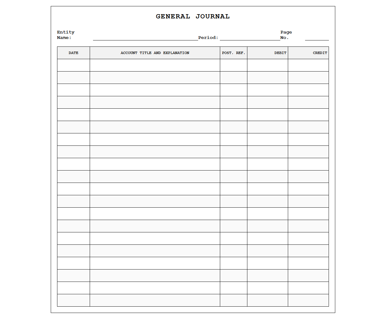 Double-Entry Journal Ledger Sheet