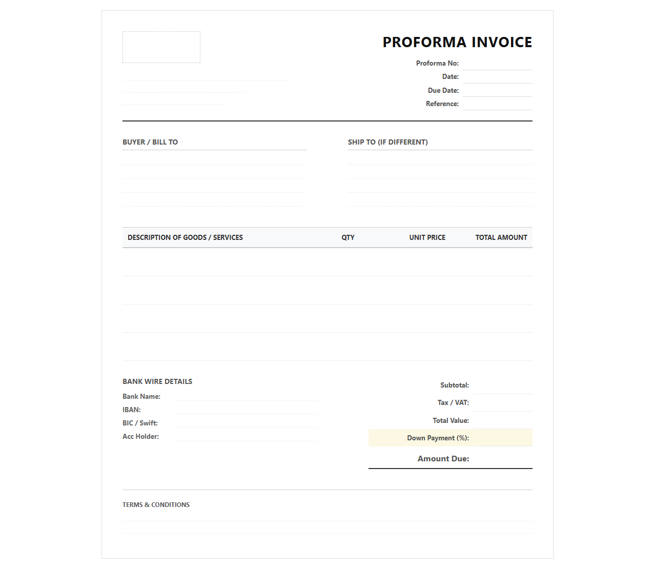 Down Payment Proforma Invoice Template