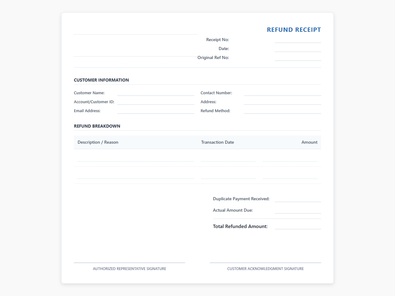 Duplicate Payment Refund Receipt Template