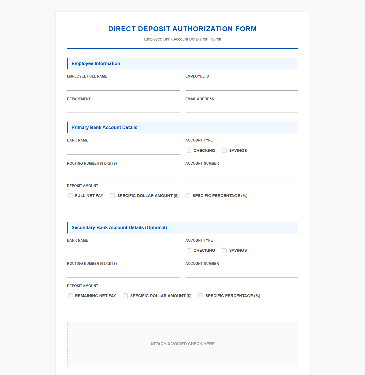 Employee Bank Account Details for Payroll