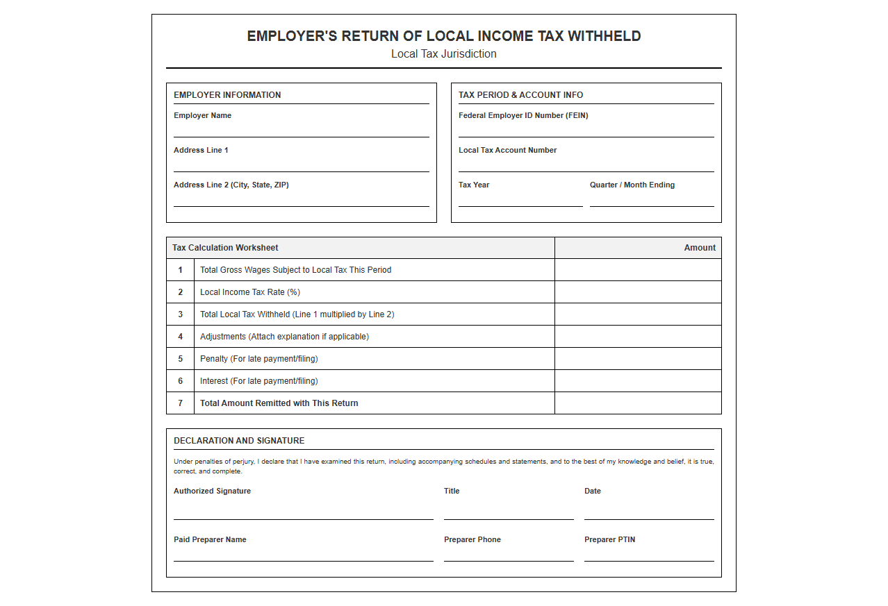 Employee Local Income Tax Withholding Return
