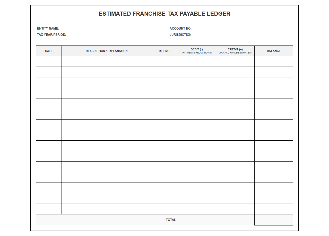 Estimated Franchise Tax Payable Ledger Template