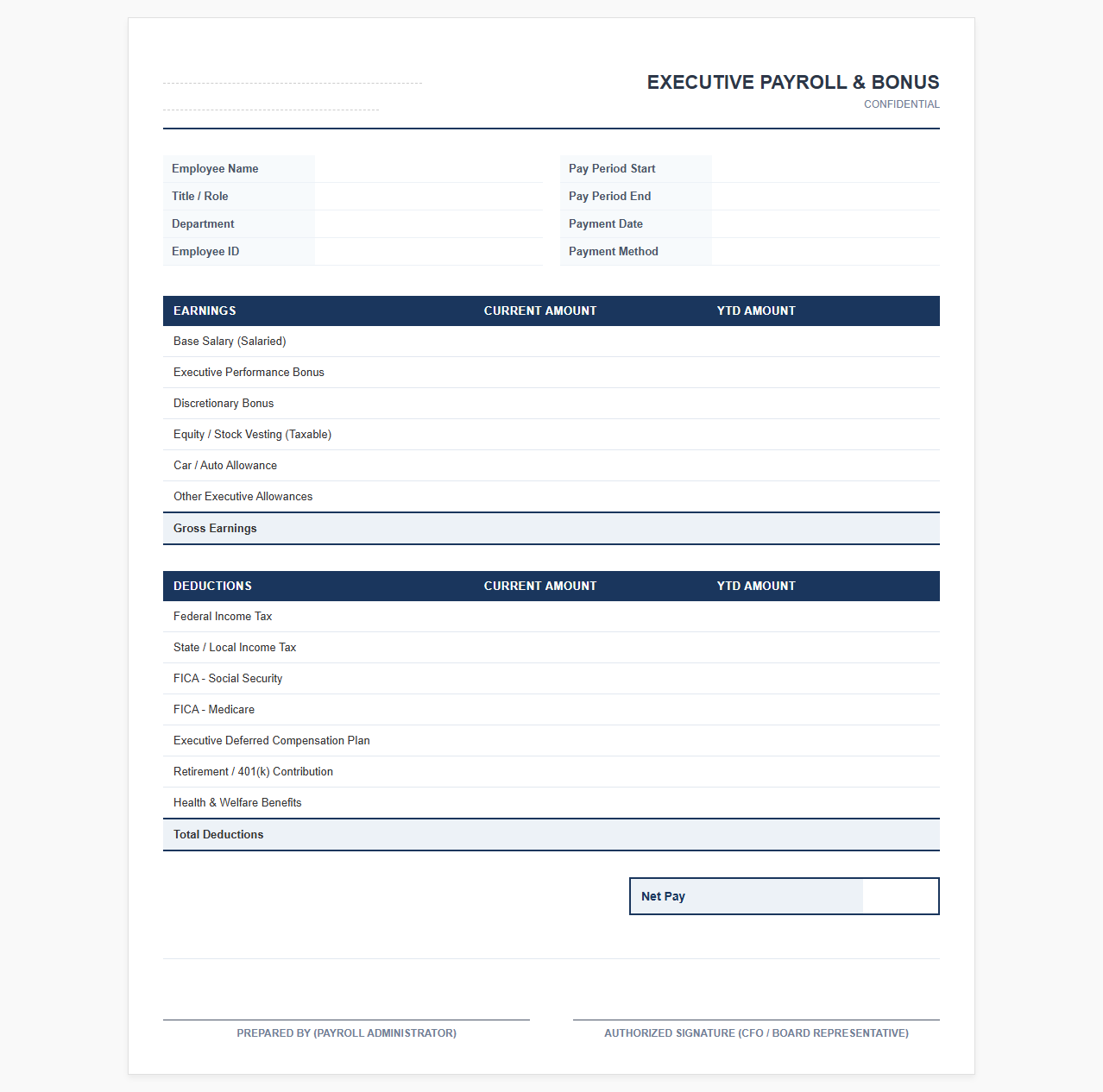 Executive Salaried Payroll and Bonus Template