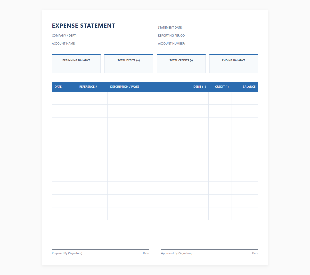 Expense Account Balance Statement Sheet