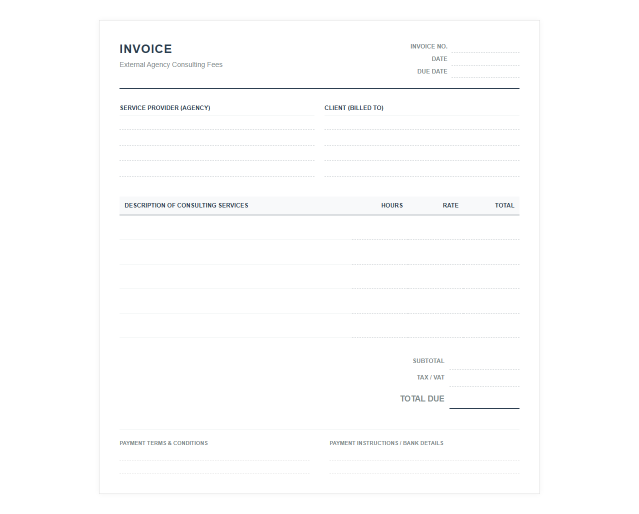 External Agency Consulting Fees Invoice Sheet
