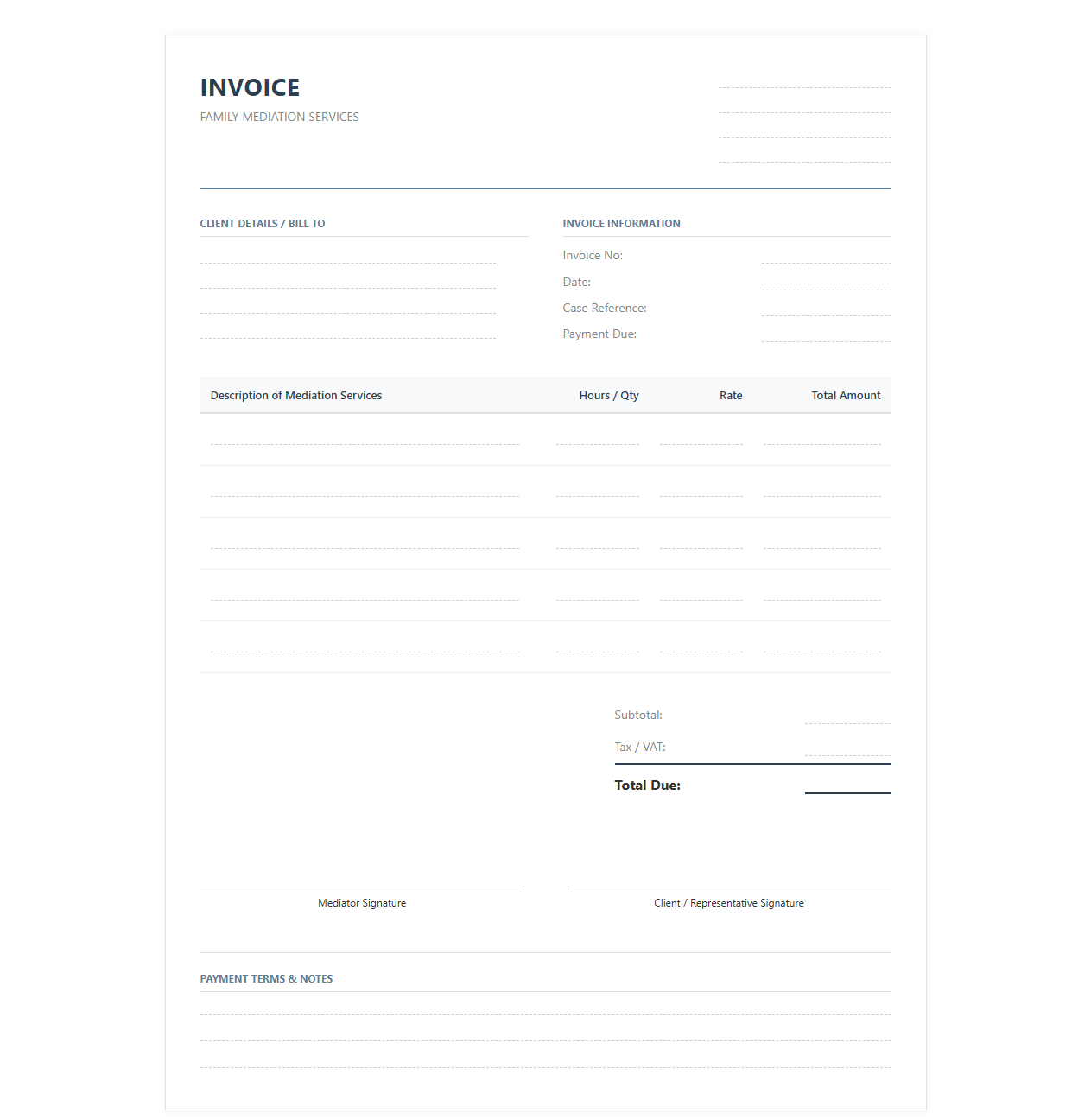 Family Mediation Services Invoice Template