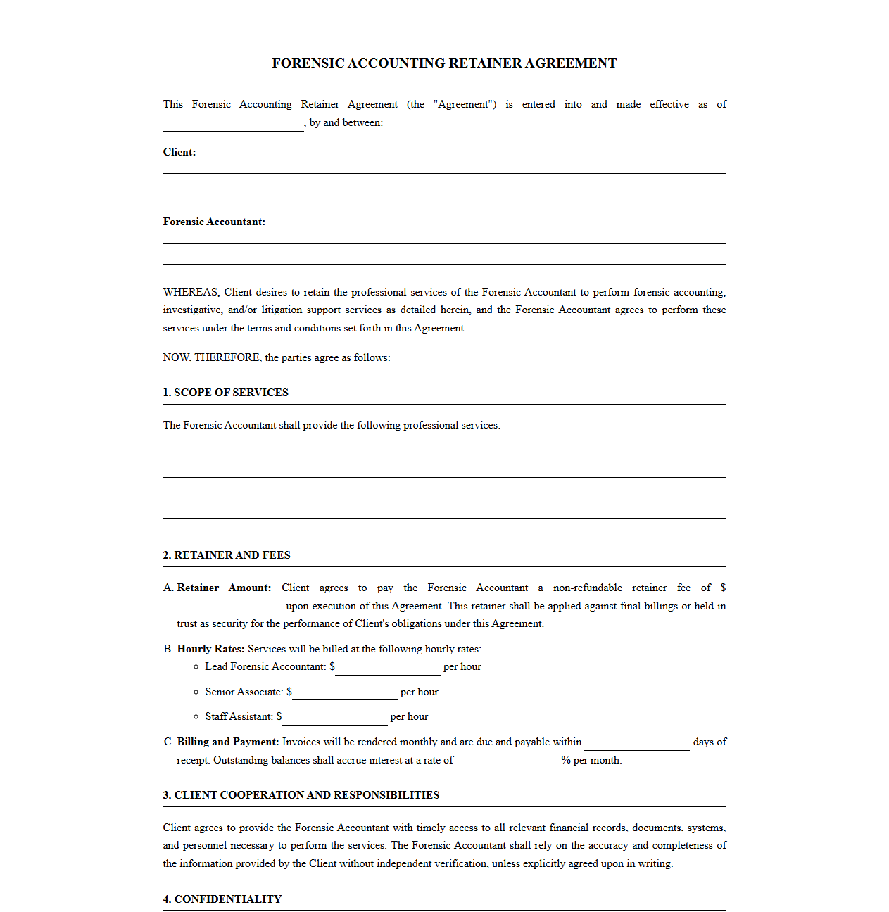 Forensic Accountant Retainer Agreement Template