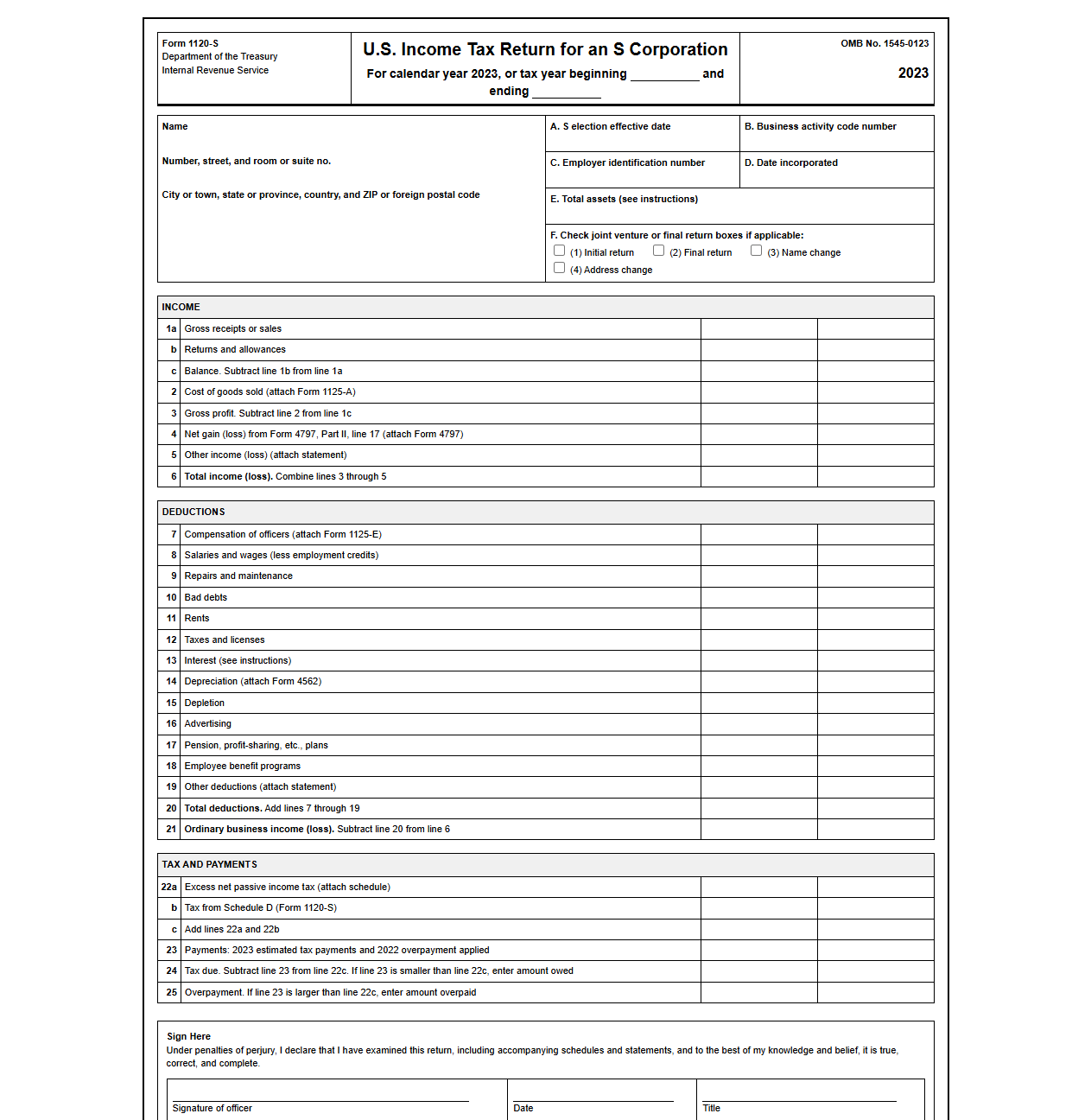 Form 1120-S Tax Return Template