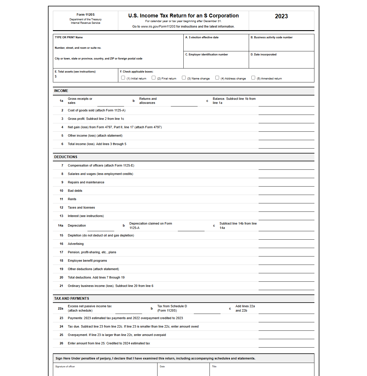 Form 1120S Income Tax Return Template