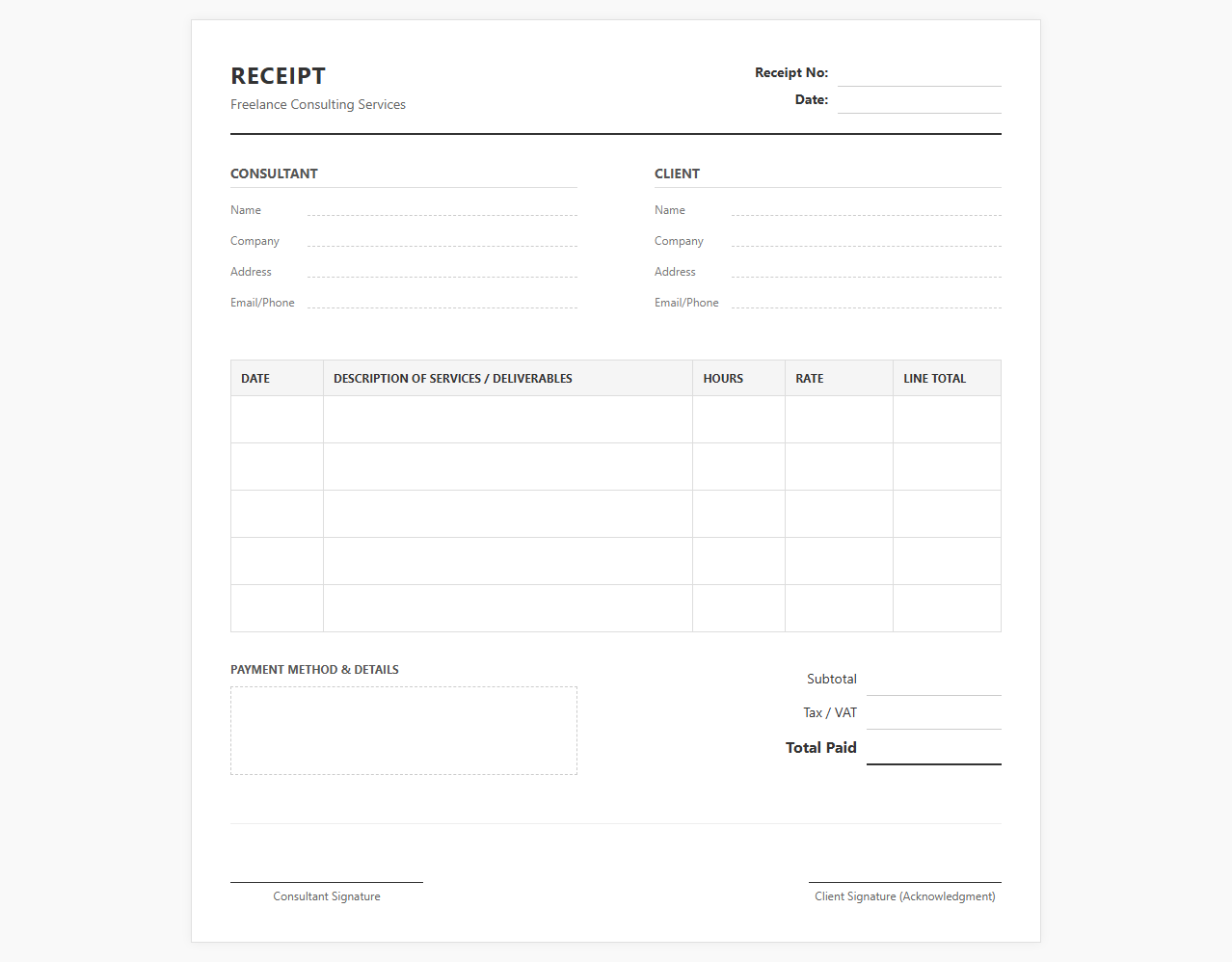 Freelance Consultant Billable Hours Receipt