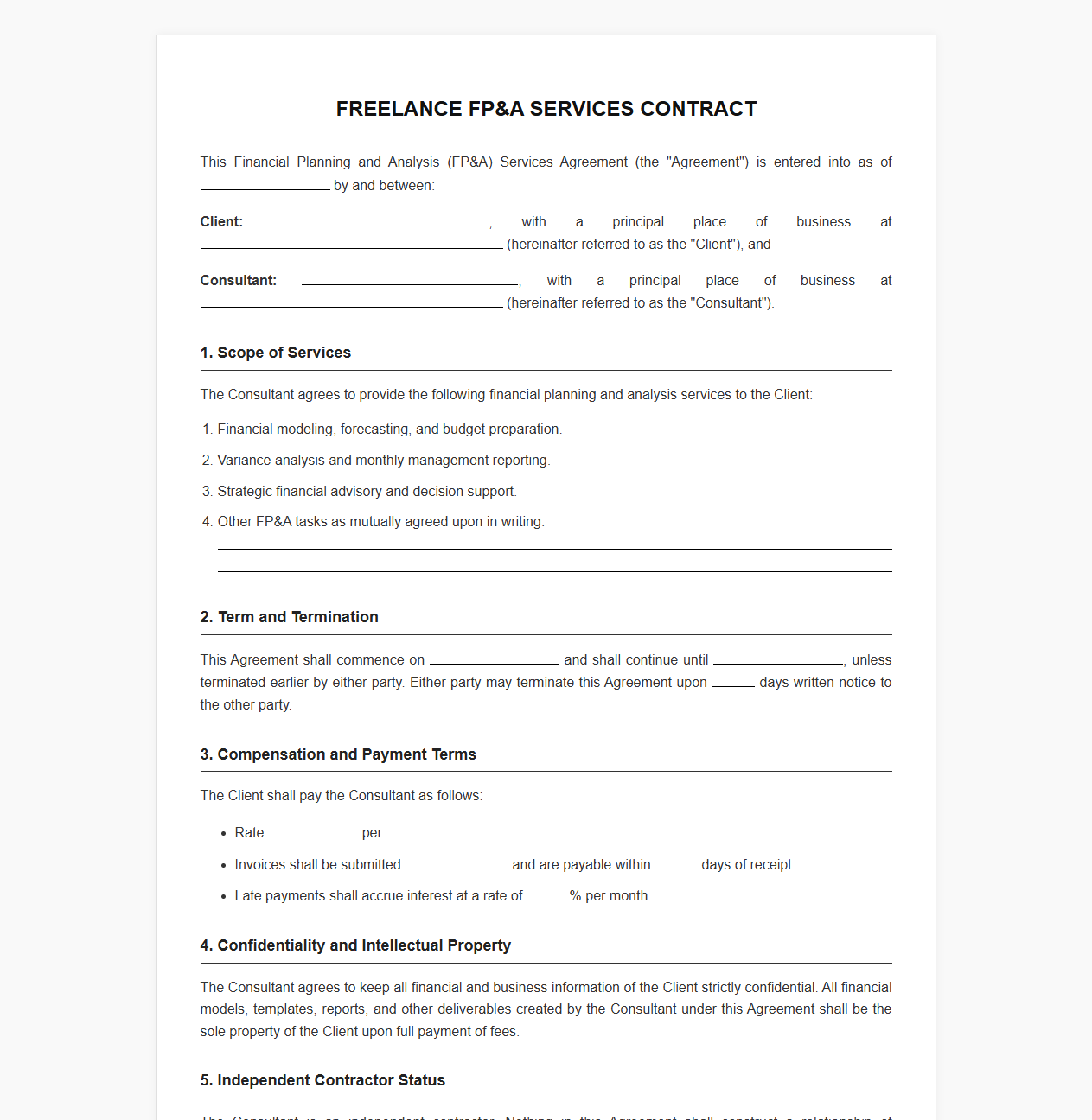 Freelance FP&A Services Contract Template
