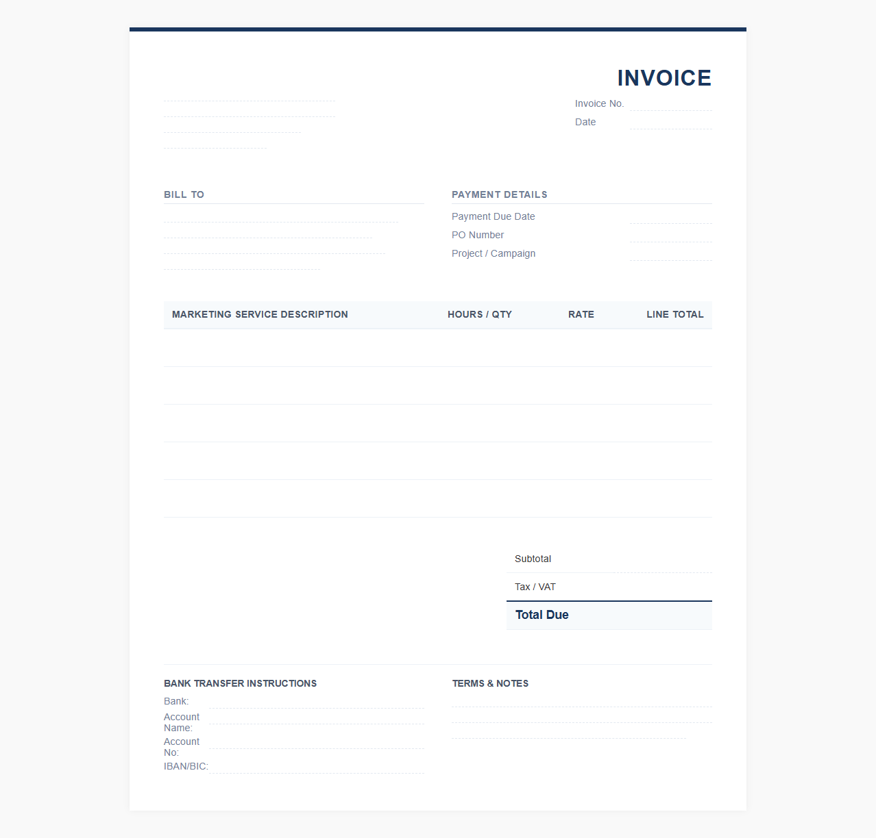 Freelance Marketer Service Invoice Template