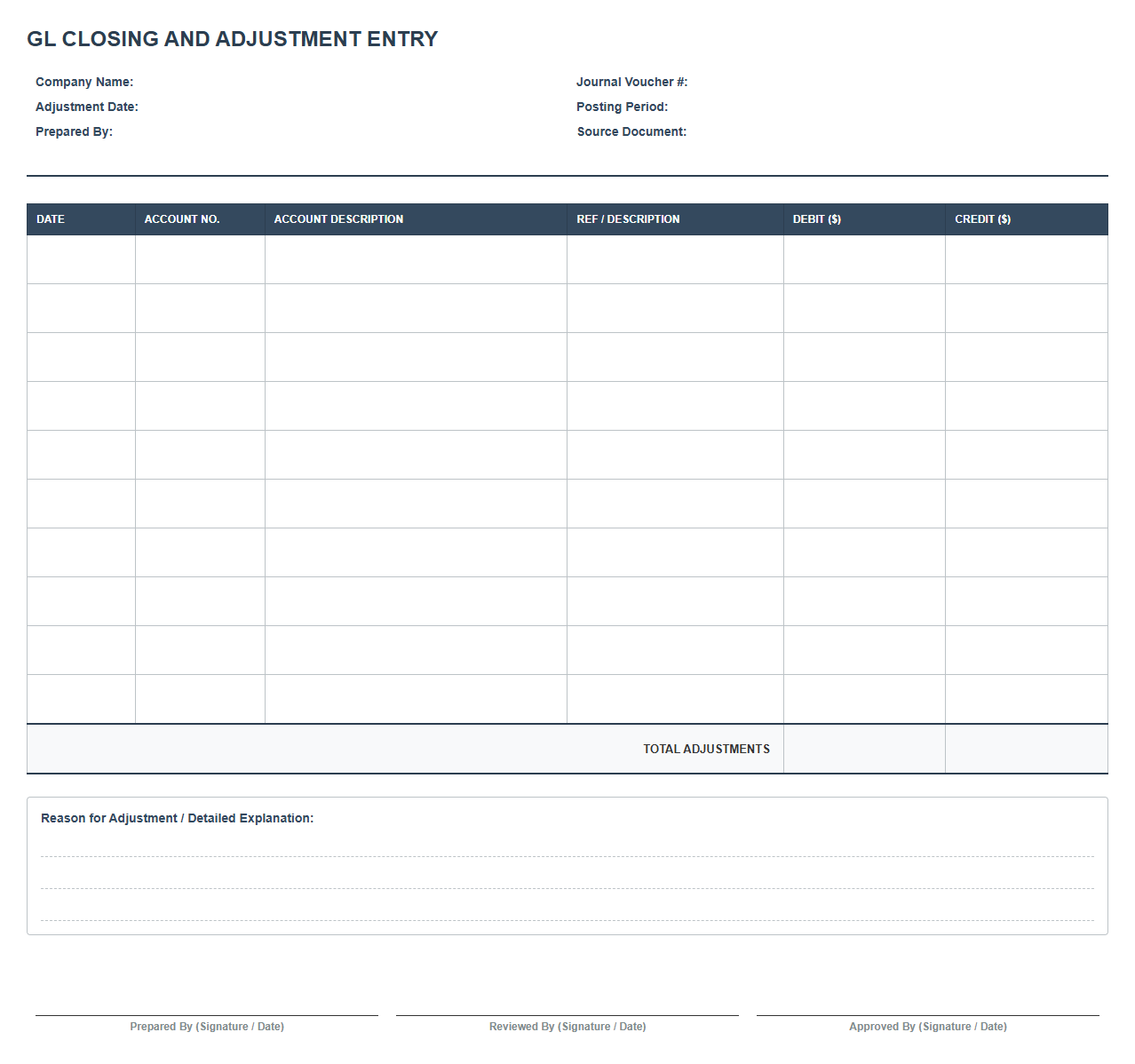 GL Closing and Adjustment Ledger Template