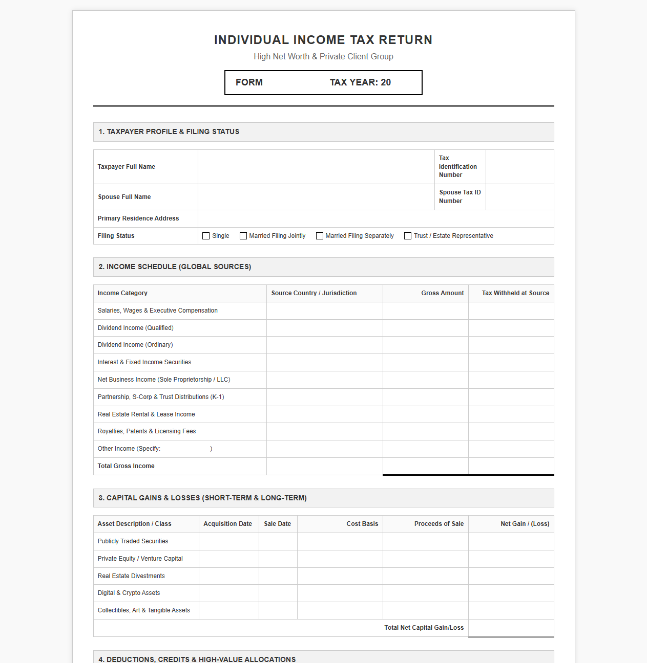 High Net Worth Individual Tax Return Template