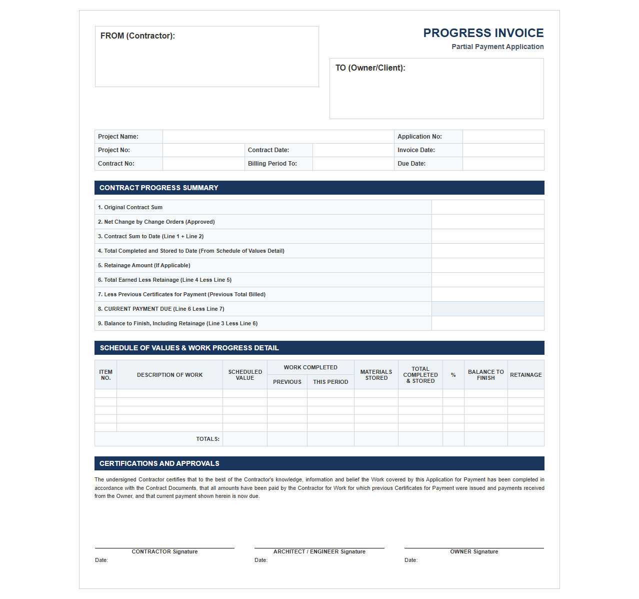 Incremental Progress Invoice Template