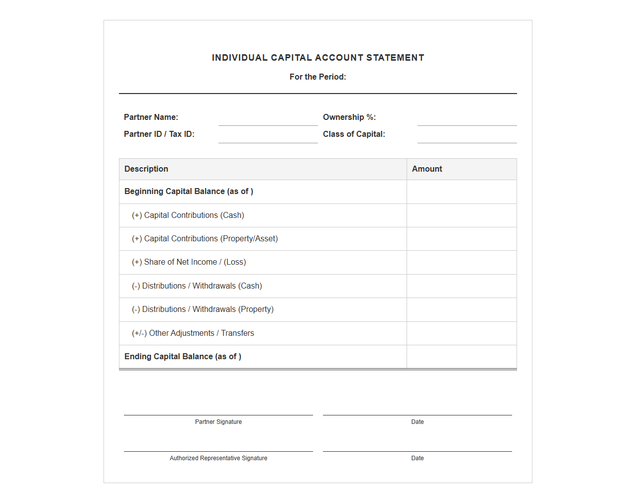 Individual Capital Account Statement Layout