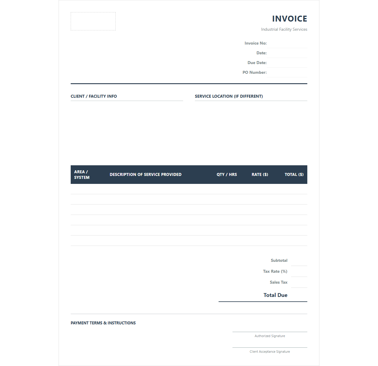 Industrial Facility Cleaning Invoice Template
