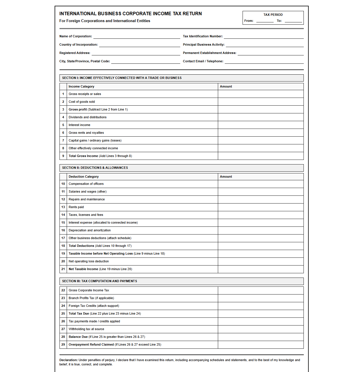 International Business Corporate Income Tax Return
