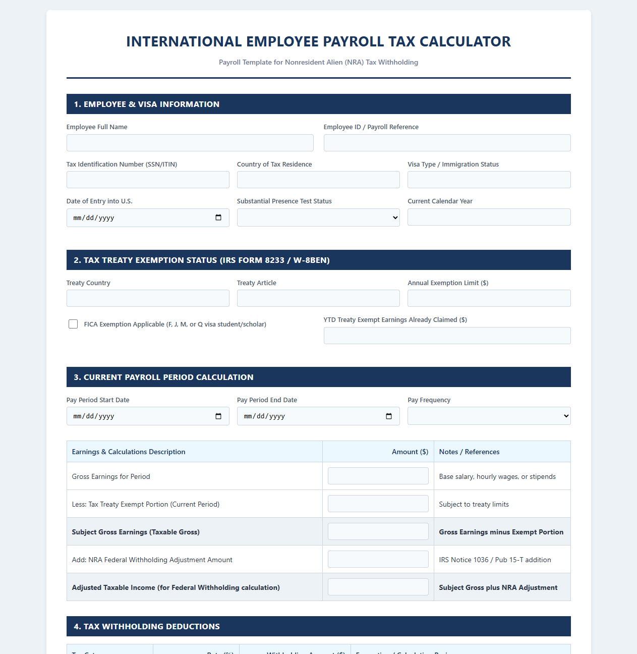 International Employee Payroll Tax Calculator
