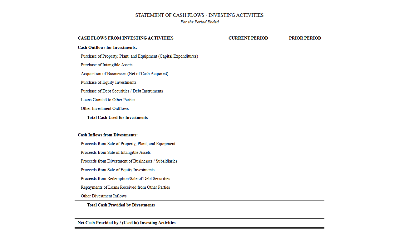 Investment and Divestment Cash Flow Template