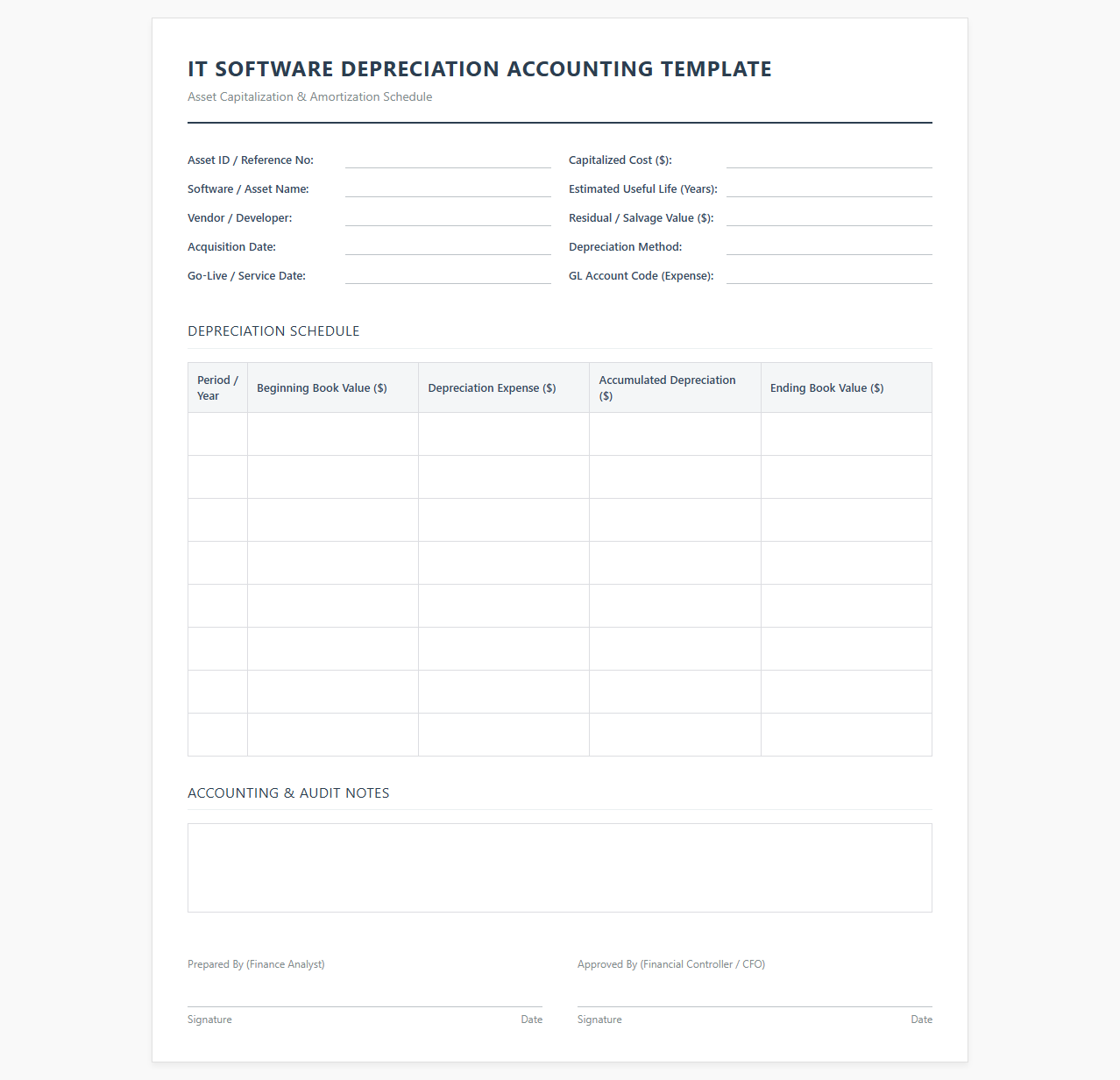 IT Software Depreciation Accounting Template