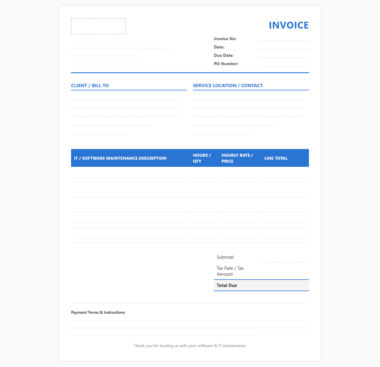 IT and Software Maintenance Service Invoice