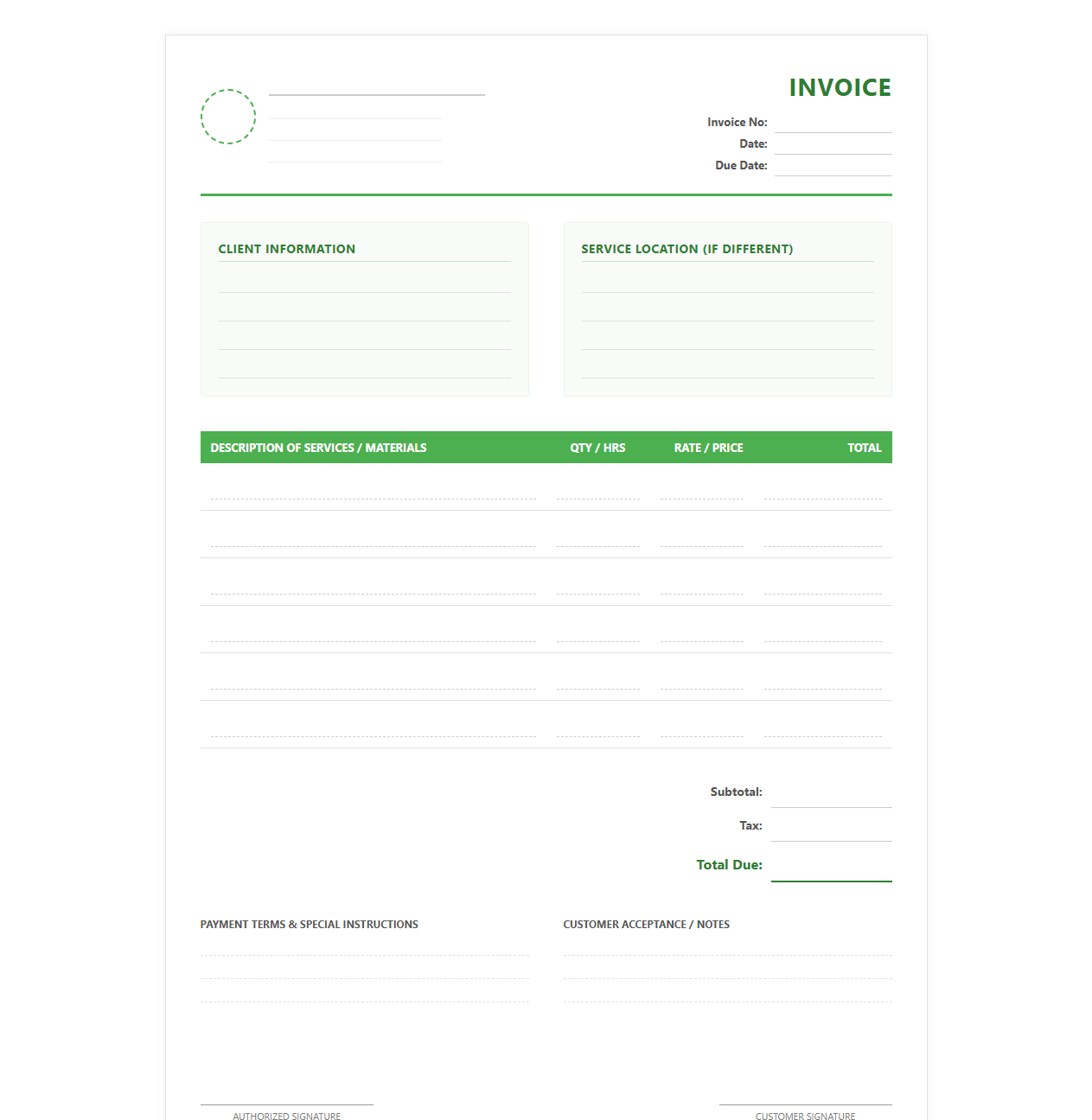 Landscaping Service Invoice Template