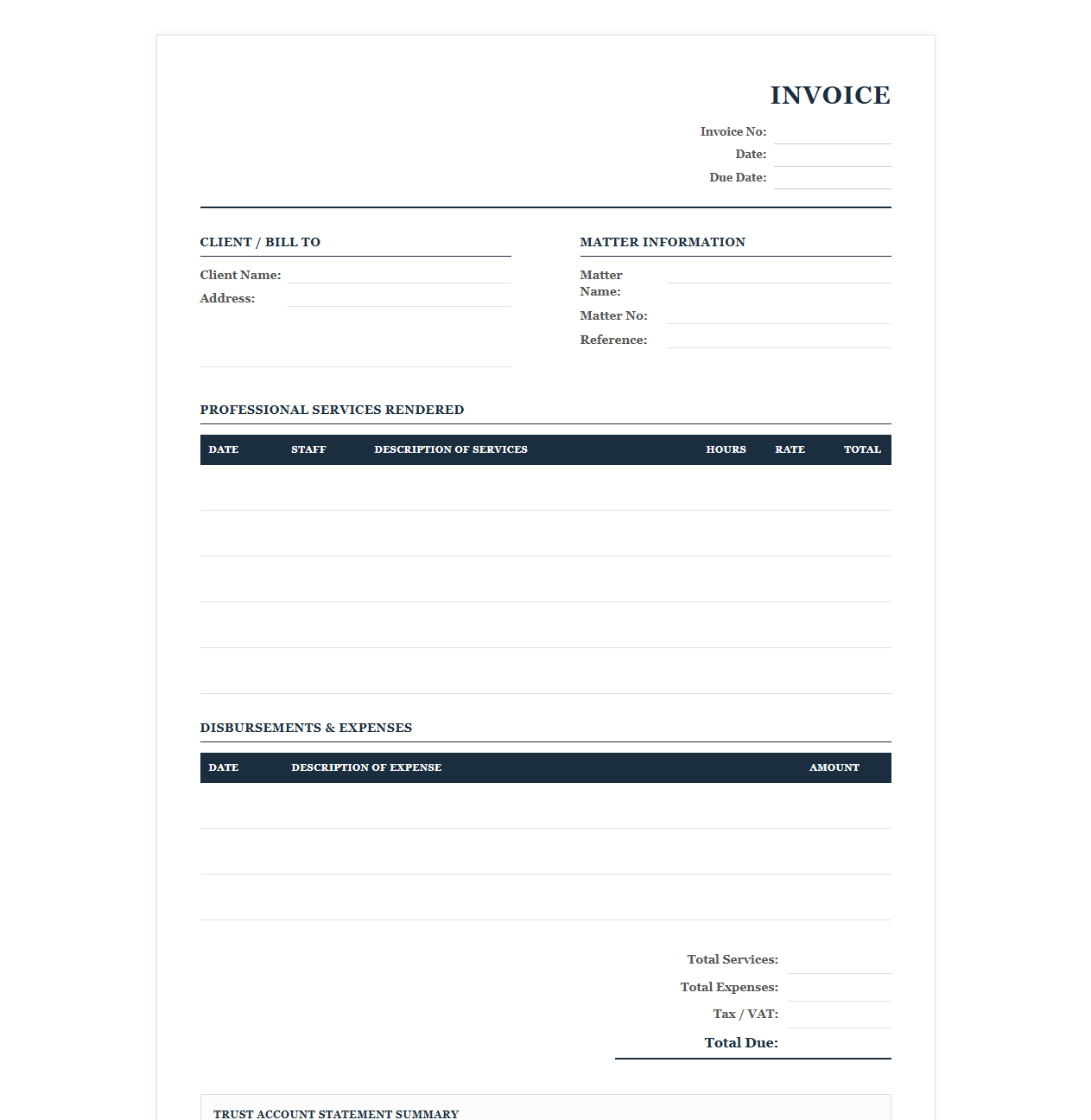 Legal Consultant Professional Services Invoice