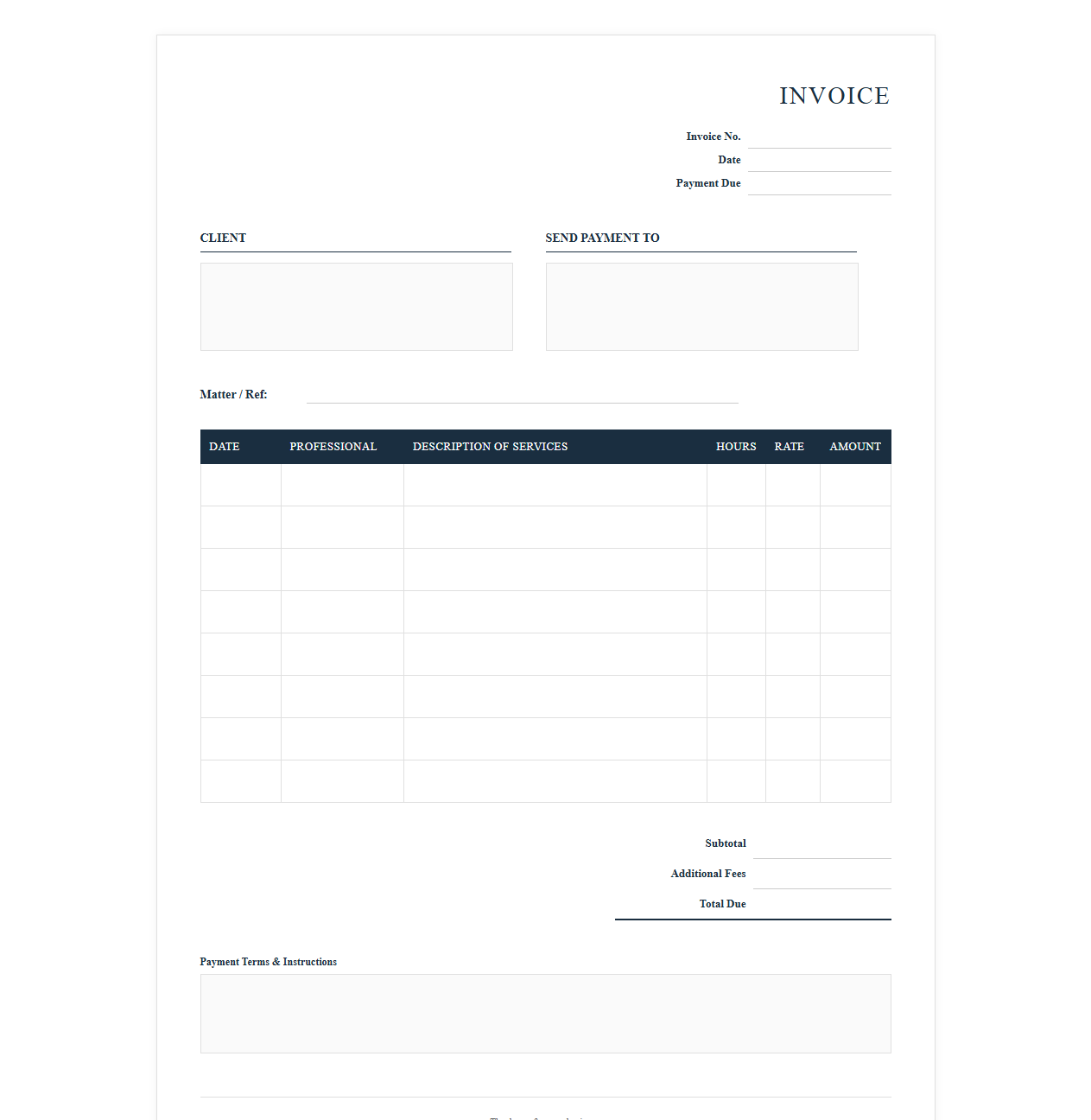 Legal and Professional Services Invoice Template