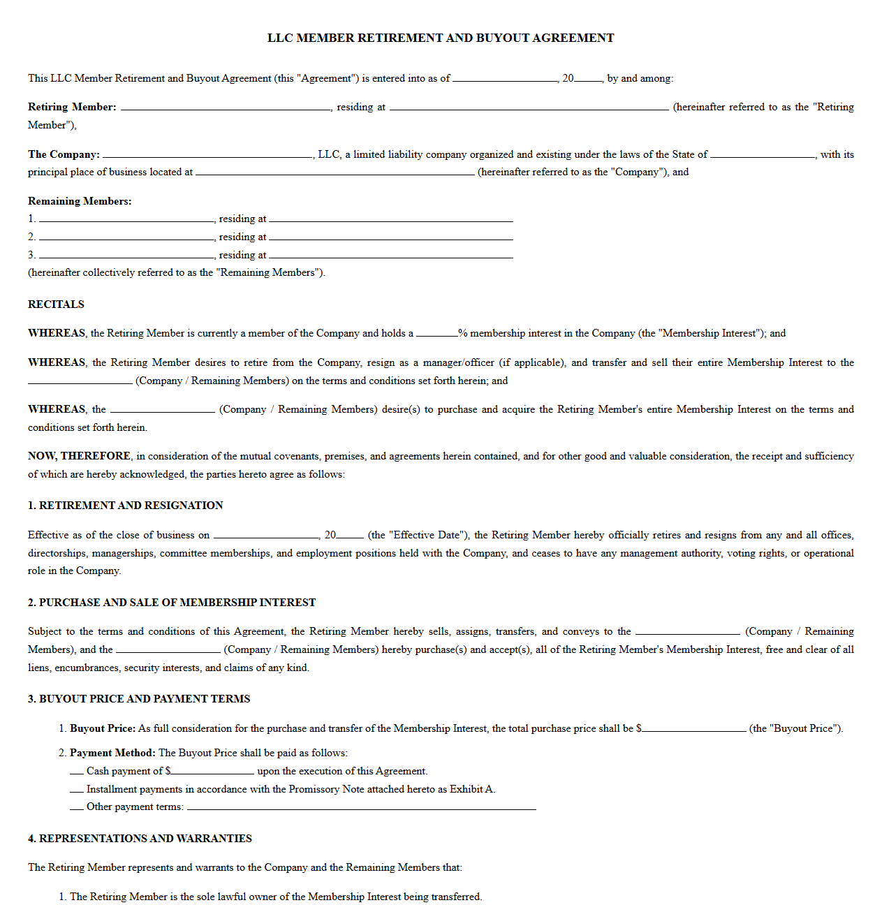 LLC Member Retirement and Buyout Contract Template