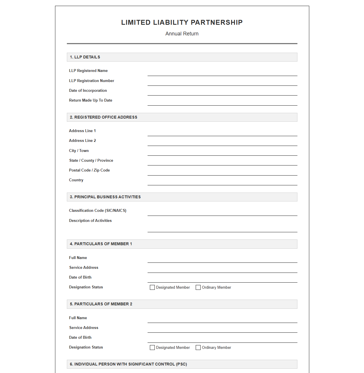 LLP Annual Return Document Template