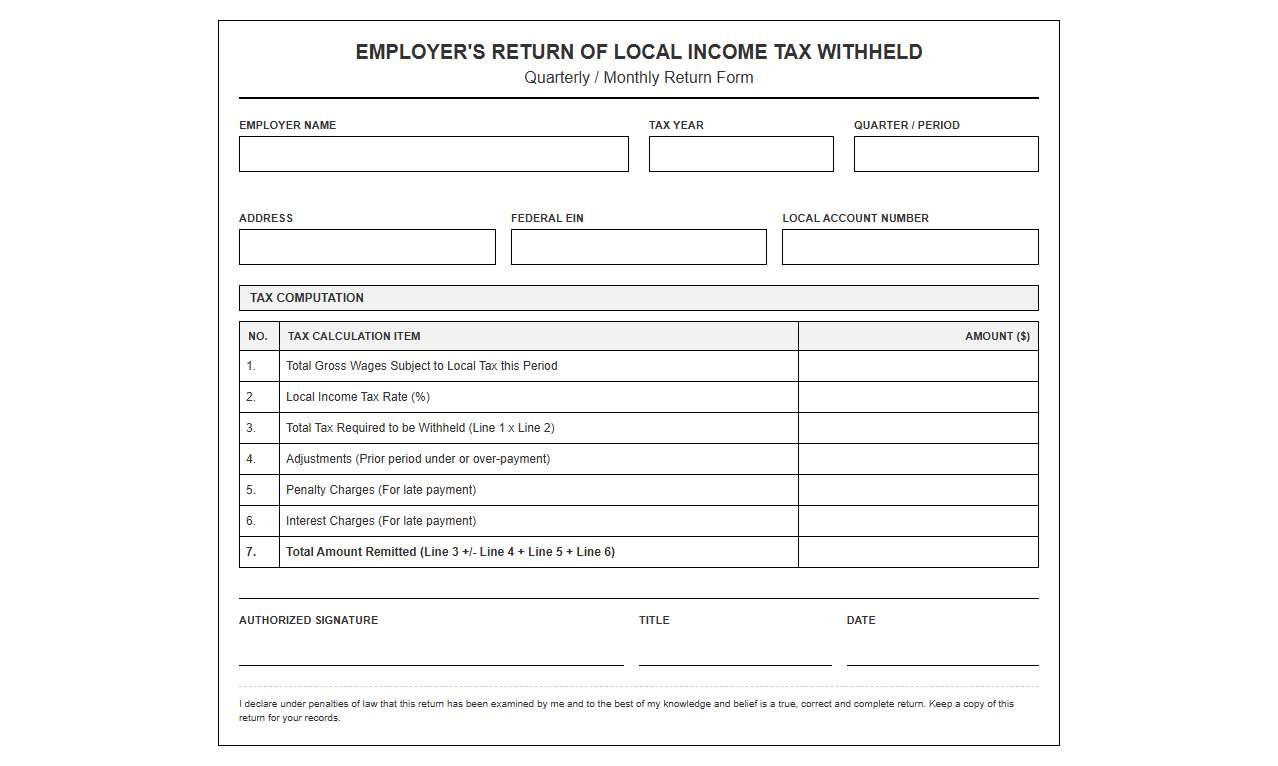 Local Income Tax Withholding Return Form