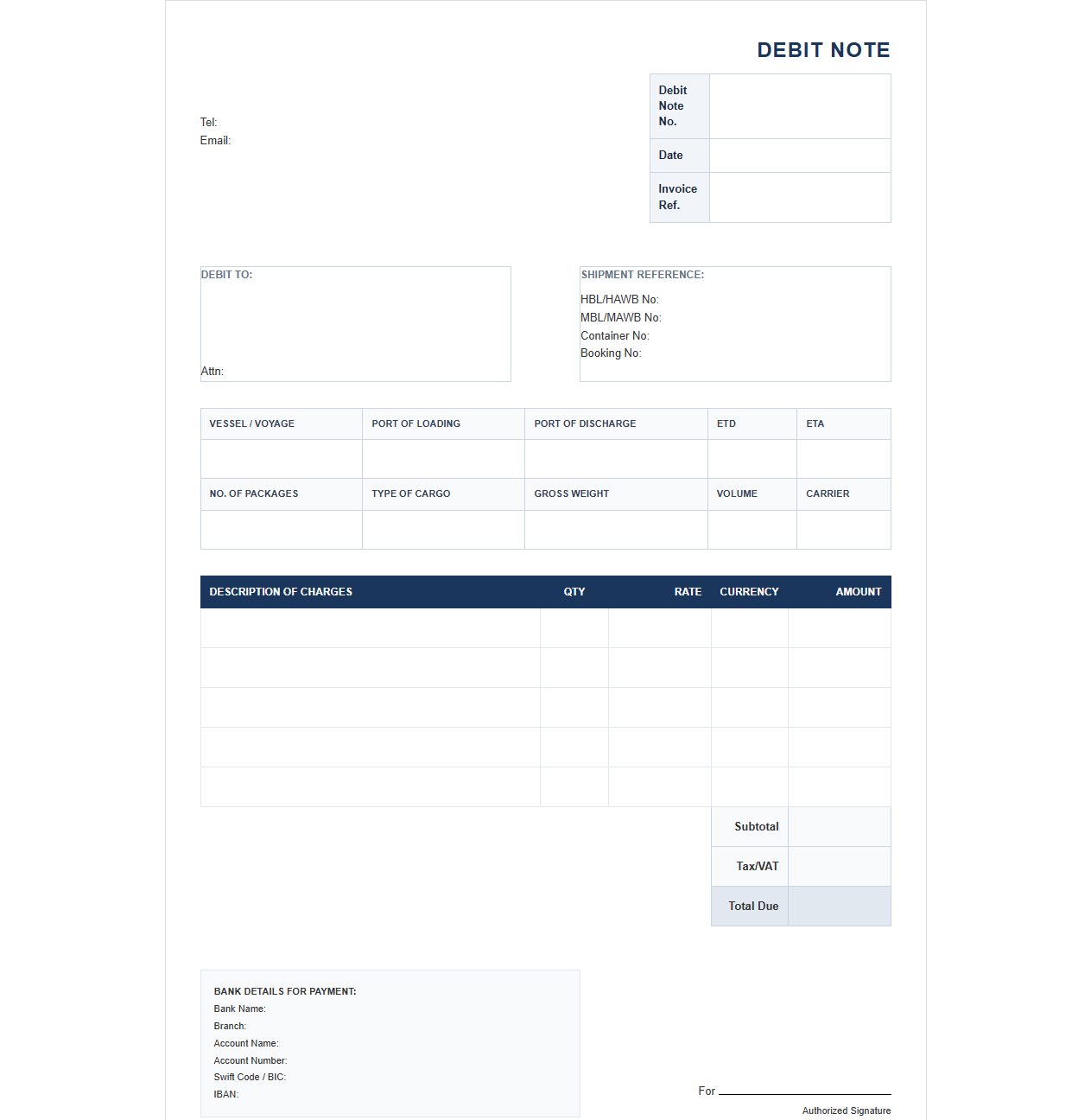 Logistics Freight Charge Debit Note Template