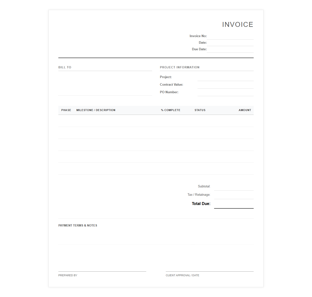Milestone Billing Invoice Template