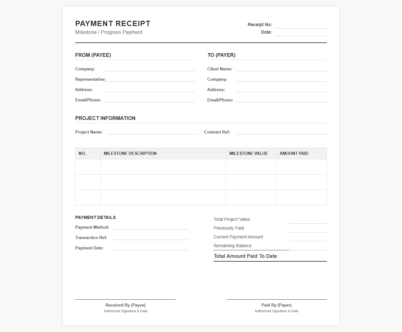 Milestones Payment Receipt Template