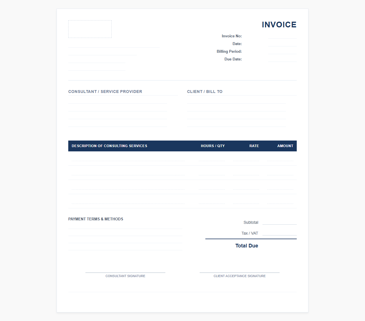 Monthly Recurring Business Consulting Invoice Template